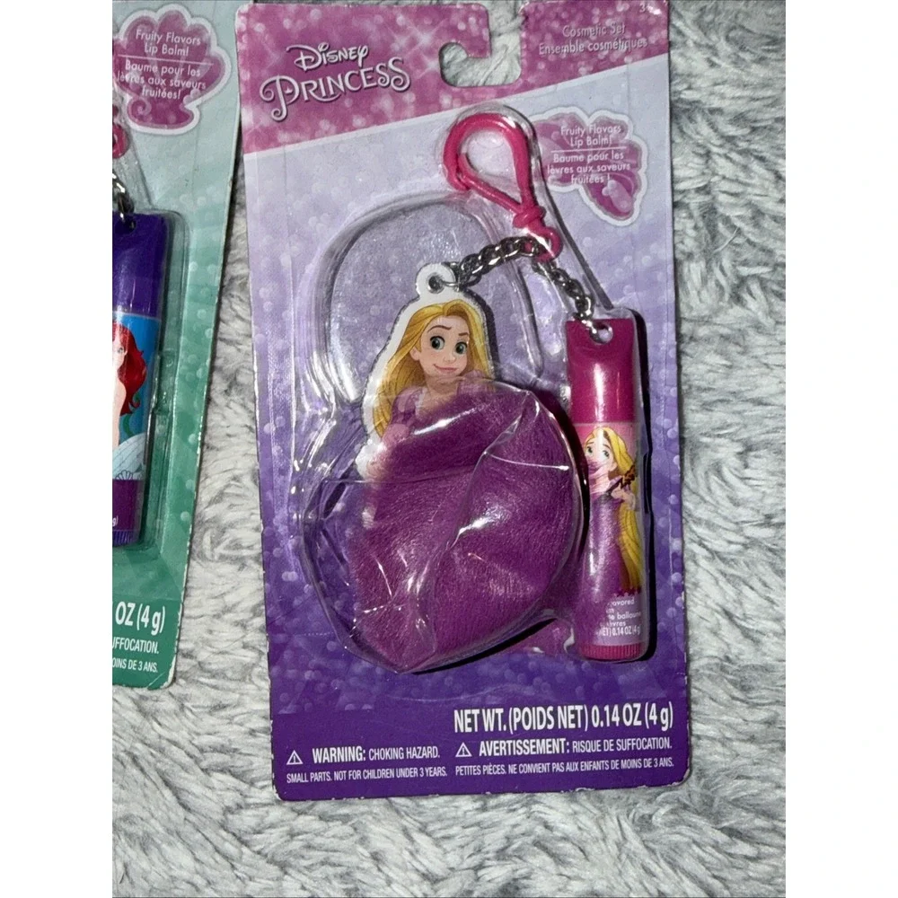 Disney Princess Ariel Rapunzel Lip Balm Keychain Cosmetic Set Lot of 2 New